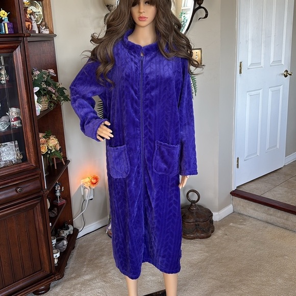 NWOT Collections Etc Vintage Purple Zip Up Robe Duster House Coat Cozy Midi - Picture 5 of 15